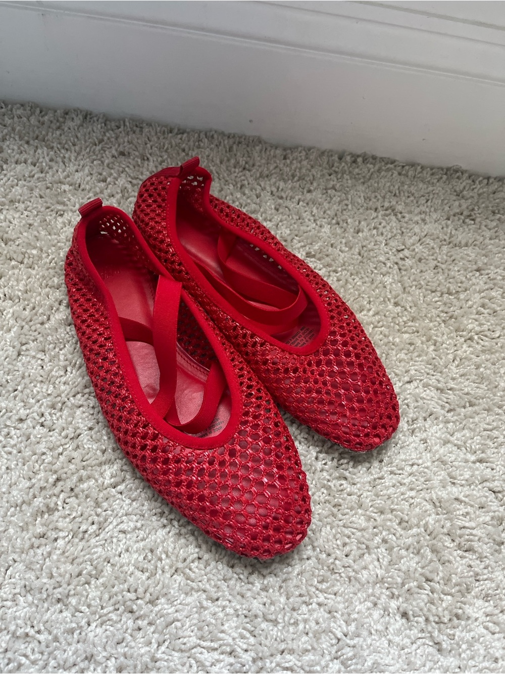 Zara Red Mesh Slip-On Ballet Flats